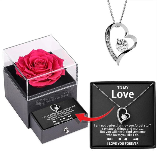Eternity Flower with Crystal Necklace Gift Box