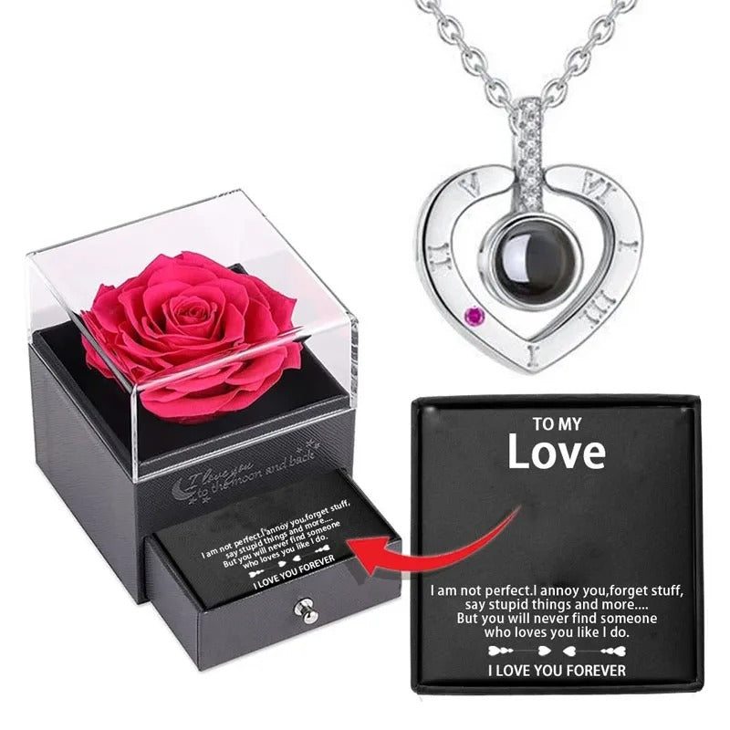 Eternity Flower with Crystal Necklace Gift Box